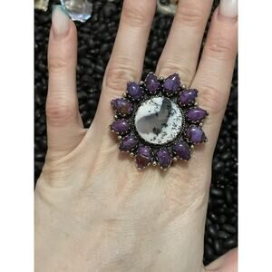 Native SW Krush Kandy Sterling Huge Purple Mojave Cluster Ring💜Dendritic Opal